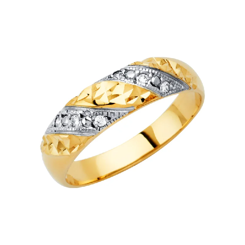 Women’s white diamond engagement rings-14K Solid Gold CZ Men's Traditional Wedding Band Ring