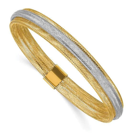 Women’s engraved bracelets-14k Two-tone Polished/Textured Stretch Bracelet