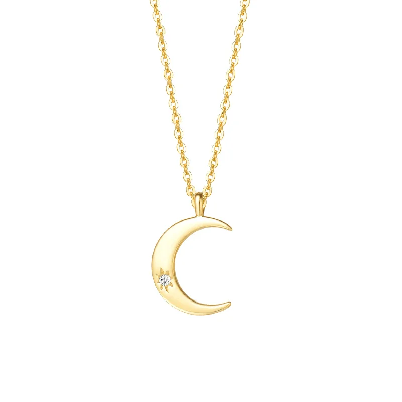 Women’s choker necklaces-FANCIME Moon 14K Solid Yellow Gold Necklace