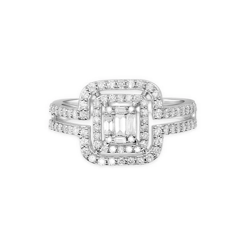 Women’s platinum diamond engagement rings-Cushion Cut Diamond with Double Halo Split Shank 18k