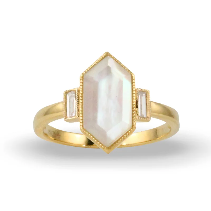 Women’s engagement rings with colored diamonds-Mother of Pearl and Diamond Ring