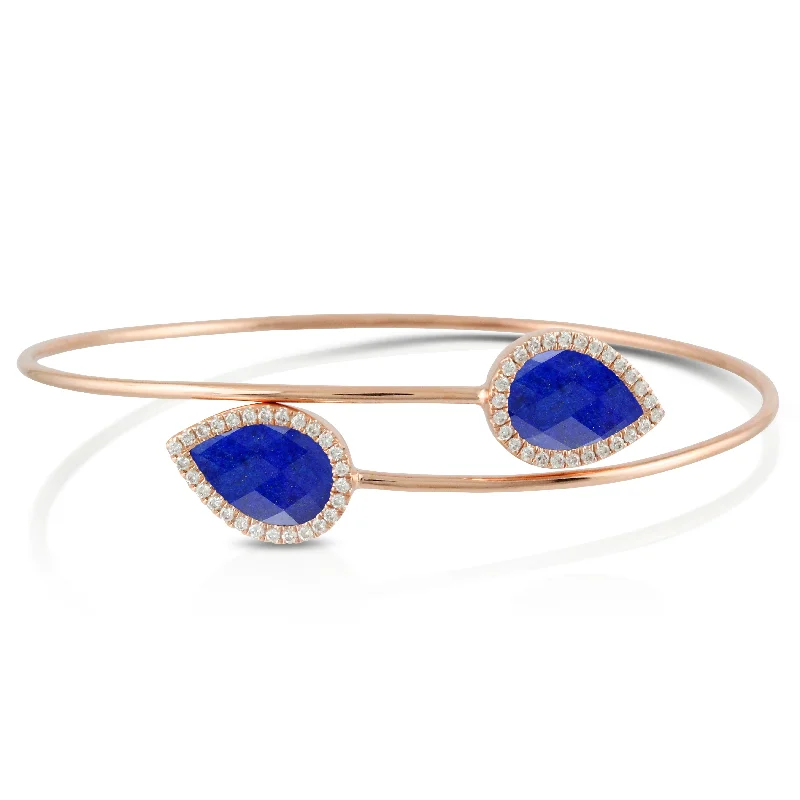 Women’s adjustable bangle bracelets-Lapis and Diamond Bracelet