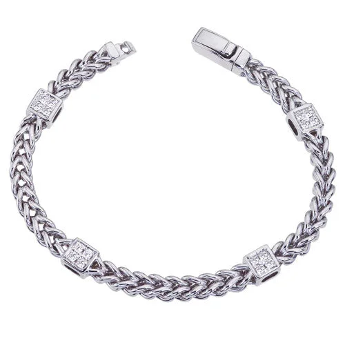 Women’s minimalist gold bracelets-Diamond Square Pave Station Bracelet in 14K White Gold