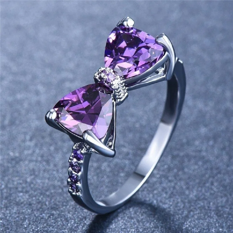 Women’s rose gold engagement rings with diamonds-Wedding Engagement Party Bowknot Faux Amethyst Inlaid Finger Ring Bridal Jewelry