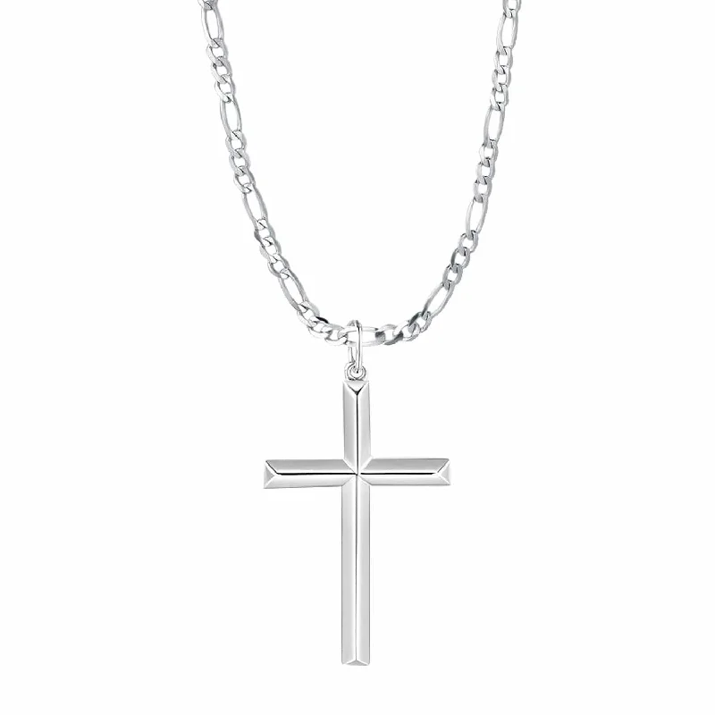 Women’s engraved necklaces-FANCIME Mens Gold Plated Beveled Cross Sterling Silver Necklace