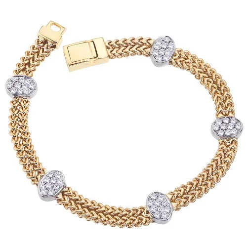 Women’s eternity bracelets-Diamond Oval Double Row Station Bracelet in 14K Two Tone Gold