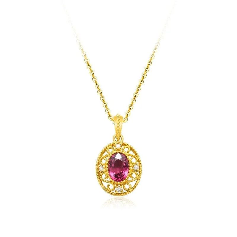 Women’s leather necklaces-"Carolyn" Red Garnet 14K Yellow Gold Necklace