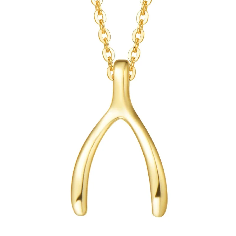 Women’s minimalist necklaces-FANCIME Wishbone 14K Yellow Gold Necklace