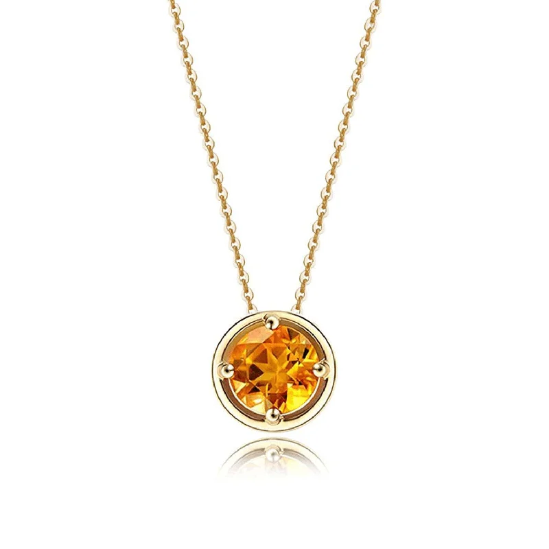 Women’s tennis necklaces-FANCIME Round Citrine 14K Yellow Gold Necklace