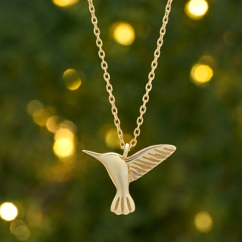 Women’s sterling silver necklaces-Gold Sterling Silver Hummingbird Necklace