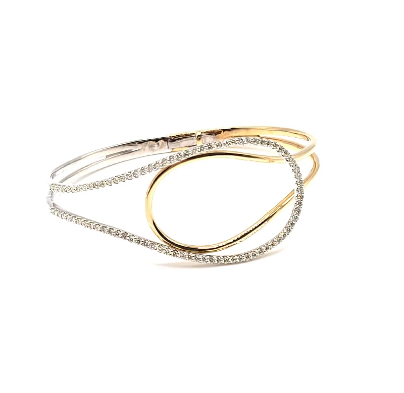 Women’s modern bangles-14k Two-Tone Gold Hinged Diamond Bangle Bracelet