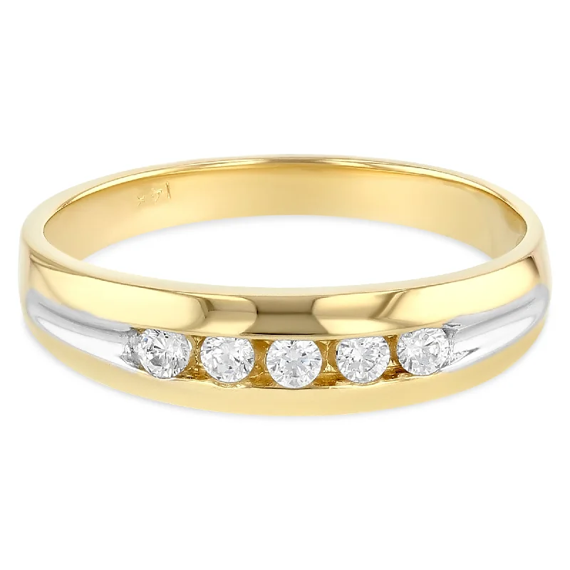 Women’s minimalist engagement rings-14K Solid Gold CZ Men's Wedding Band