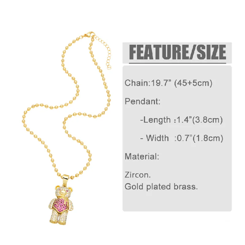 Women’s charm necklaces-Ig Style Cute Little Bear Copper Plating Inlay Zircon 18k Gold Plated Pendant Necklace