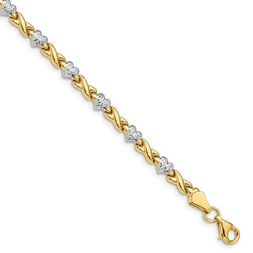 Women’s gold tennis bracelets-14k Rhodium Polished Heart And X Bracelet