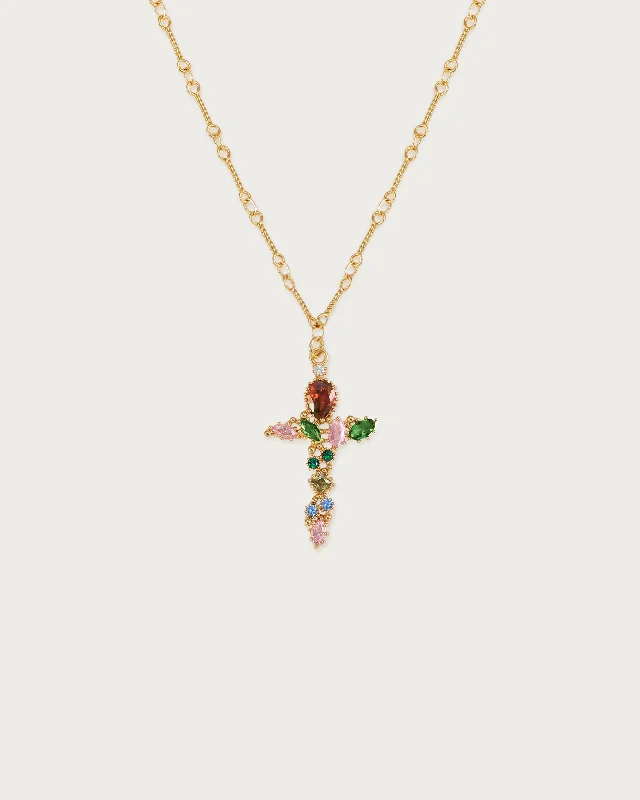 Women’s gold necklaces-Iridescent Cross Necklace