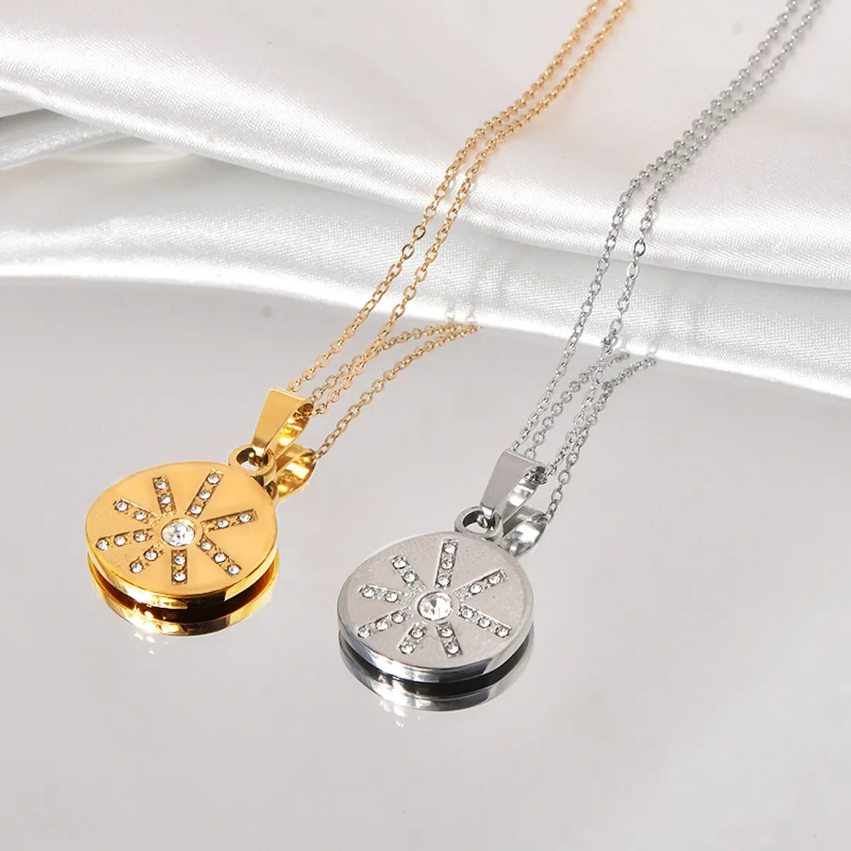 Women’s celestial necklaces-304 Stainless Steel Titanium Steel Simple Style Inlay Star Zircon Pendant Necklace