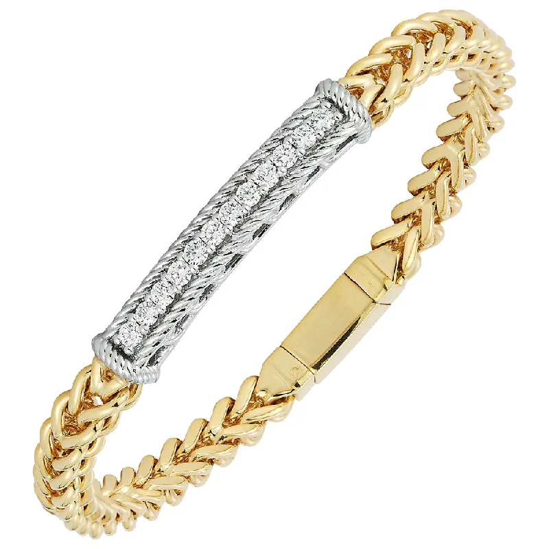 Women’s wrap bracelets-Diamond Bar Bracelet in 14K Two Tone Gold