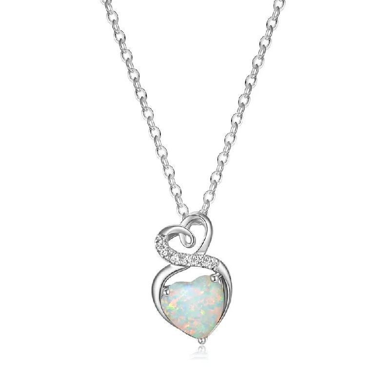 Women’s emerald necklaces-FANCIME "Infinity Heart" Opal October Gemstone Sterling Silver Necklace