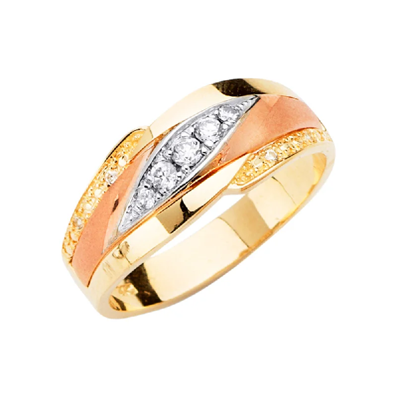 Women’s vintage-style engagement rings-14K Solid Gold CZ Men's Traditional Wedding Band Ring