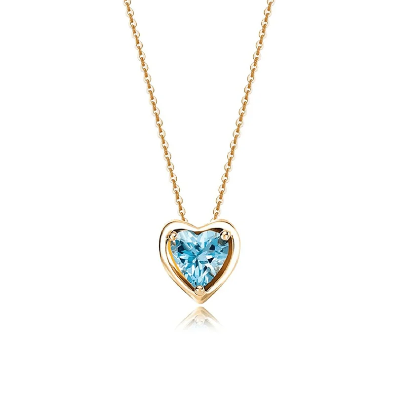 Women’s cute pendant necklaces-FANCIME Blue Topaz Heart Birthstone 14K Solid Yellow Gold Necklace