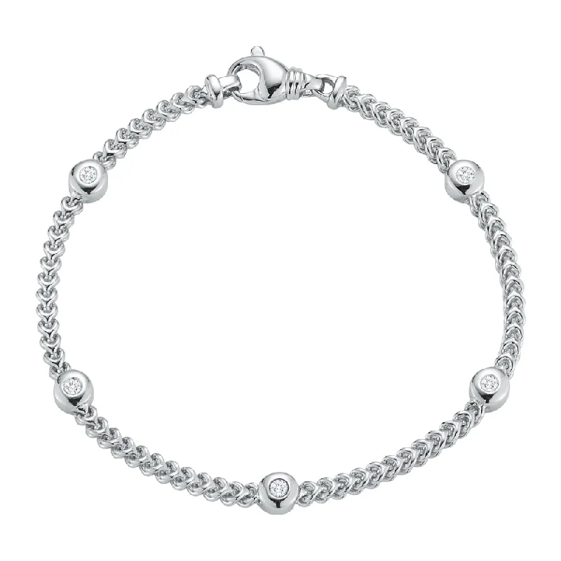 Women’s designer bangles-Diamond Bezel Station Bracelet in 14K White Gold