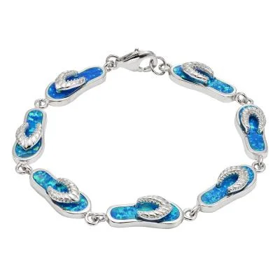 Women’s chic bracelets-Sterling Silver 7in. Blue Inlay Opal Linked Flip-Flop Bracelet