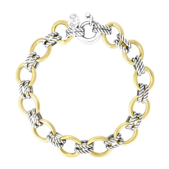 Women’s bohemian bangles-Doppia Link Bracelet in Sterling Silver & 18K Yellow Gold