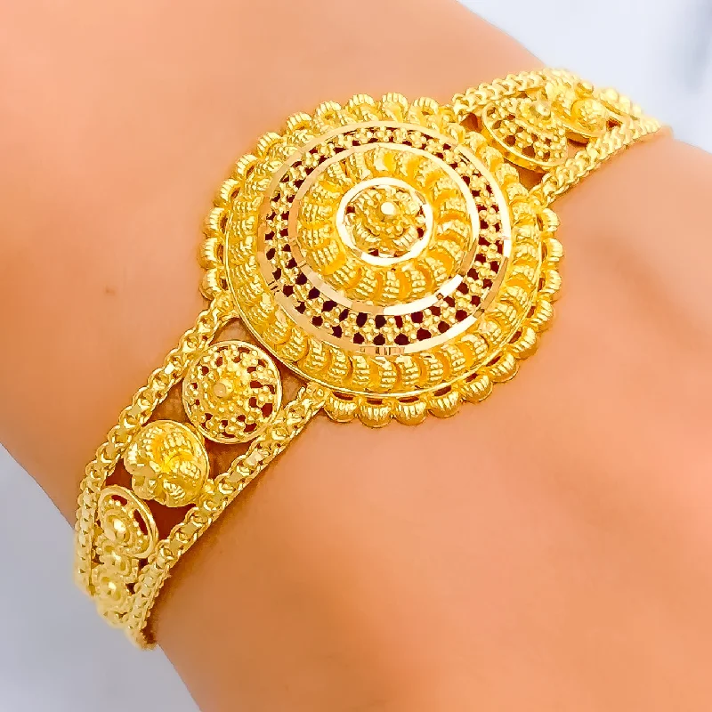 Women’s oval bangle bracelets-Elegant Floral Dome 22k Gold Bracelet