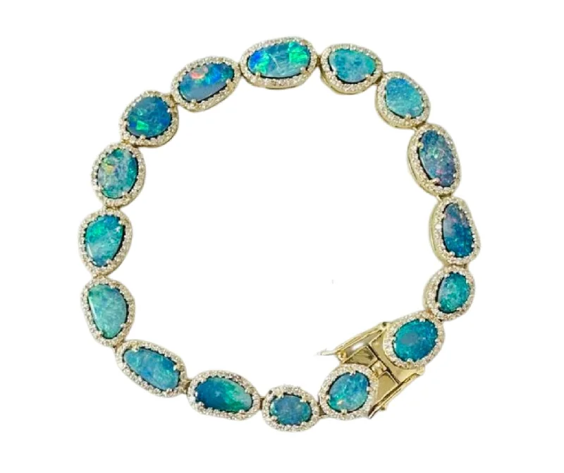 Women’s leather and metal bracelets-14K Irregular Shape Opal & Diamond Bracelet