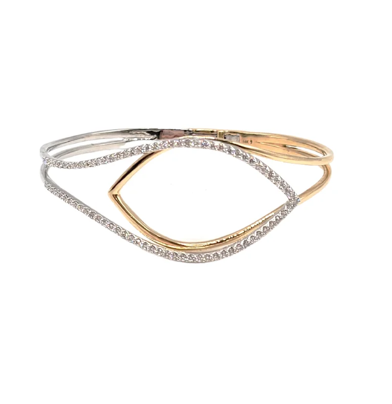 Women’s adjustable bangle bracelets-14k Two-Tone Hinged Bangle Bracelet with Diamonds