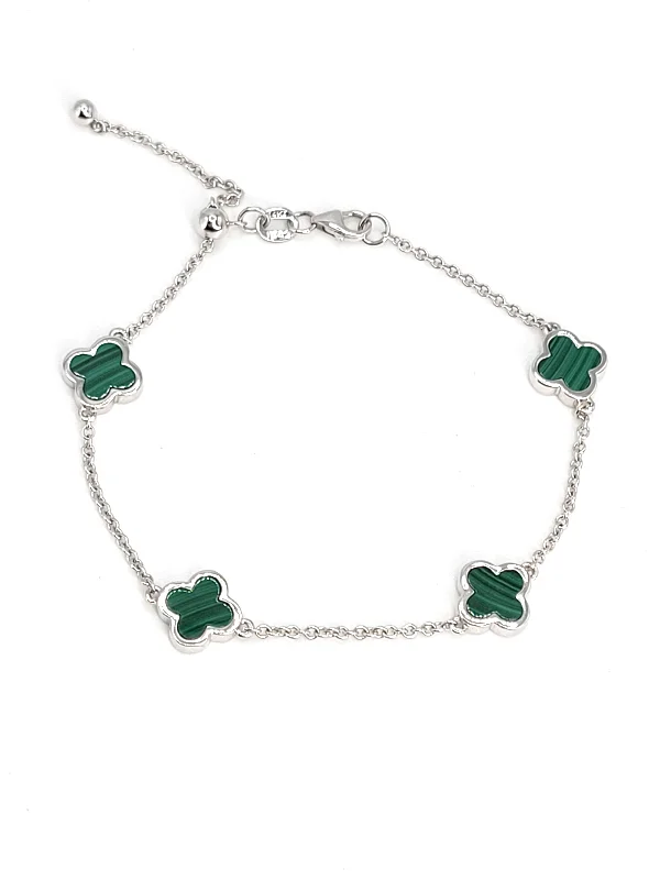 Women’s vintage bracelets-14k White Gold Malachite Lariat Bracelet