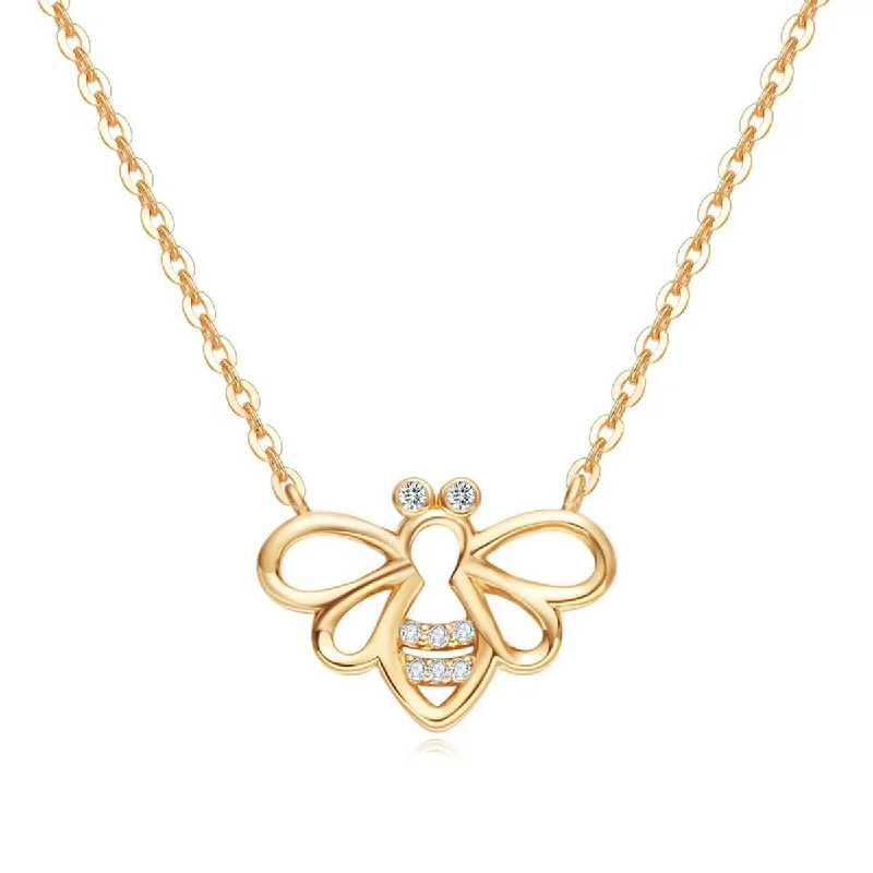 Women’s long chain necklaces-"Be Bright" Minimalist Dainty Bee Yellow Gold Necklace