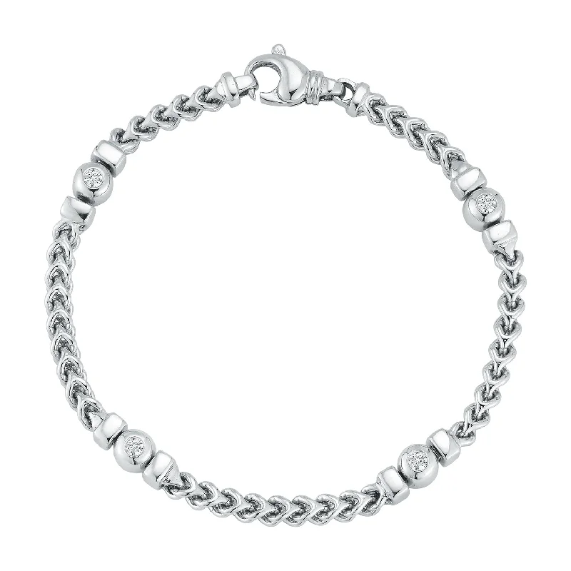 Women’s luxury tennis bracelets-Diamond Bezel Station Bracelet in 14K White Gold