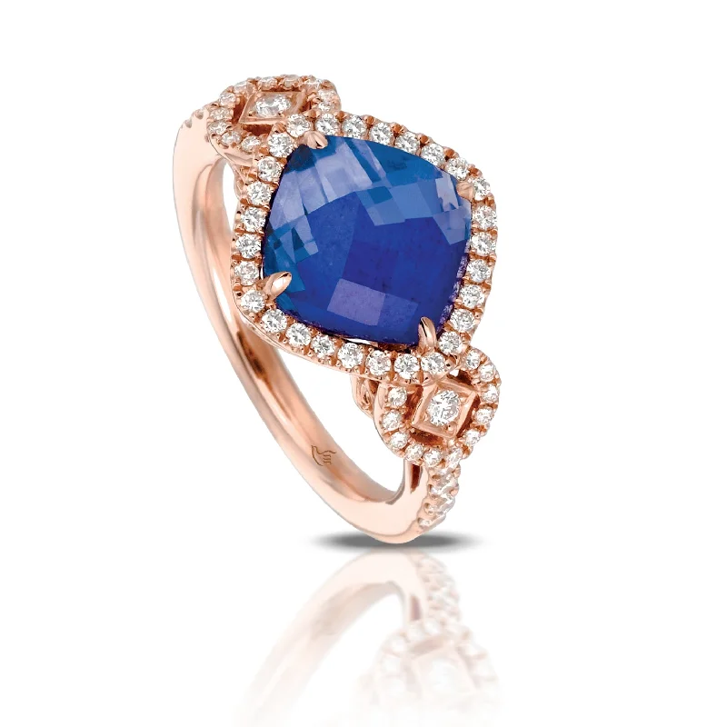 Women’s intricate design engagement rings-Lapis and Diamond Ring