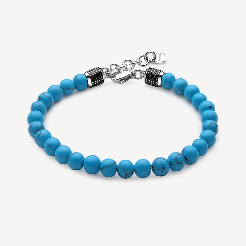 Women’s thick bangles-Turquoise Bead Bracelet in Stainless Steel