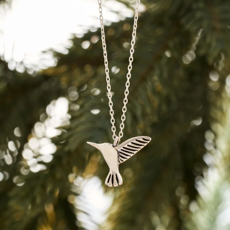 Women’s pearl drop necklaces-Sterling Silver Hummingbird Necklace