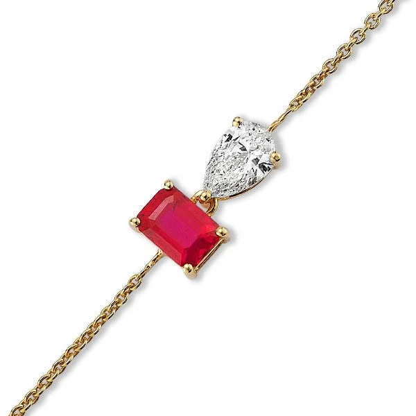 Women’s charm bracelets-Grown Diamond & Ruby Bracelet in 14K Yellow Gold