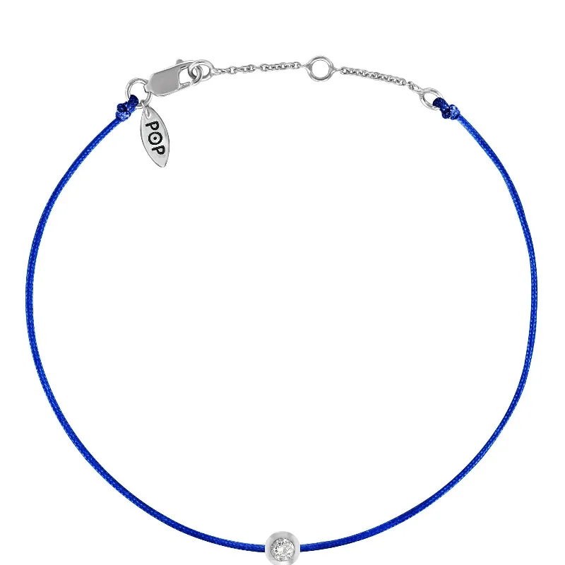 Women’s rose gold bracelets-Silver Bezel - Cobalt Blue Cord Bracelet