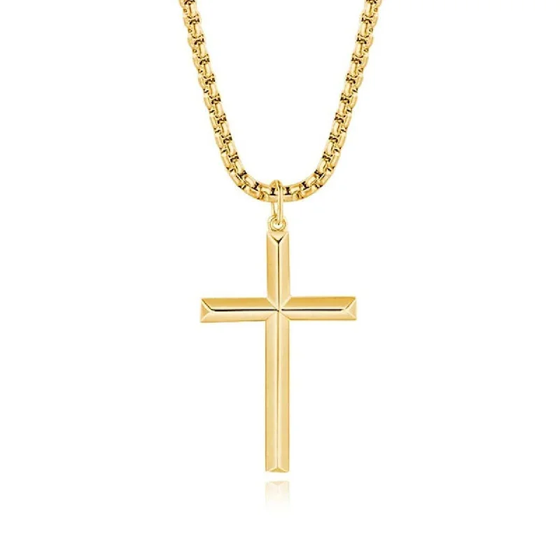 Women’s gold-plated necklaces-FANCIME Plated Beveled Cross Sterling Silver Mens Necklace