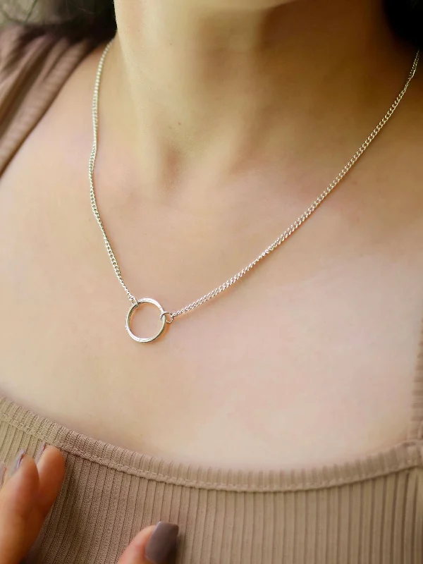 Women’s gold pendant necklaces-Ring Necklace Silver