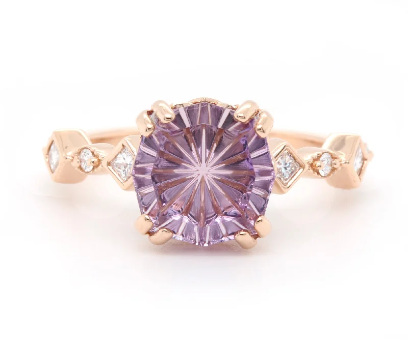 Women’s emerald engagement rings-Starburst Pink Amethyst Diamond Rose Gold Ring