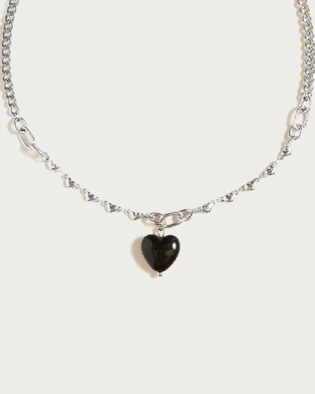 Women’s gemstone chokers-Juliette Black Heart Necklace