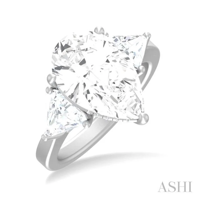 Women’s three-stone engagement rings-1.00 ctw Pear Shape Trillion Cut & Round Cut Diamond Semi Mount Engagement Ring in 14K White Gold