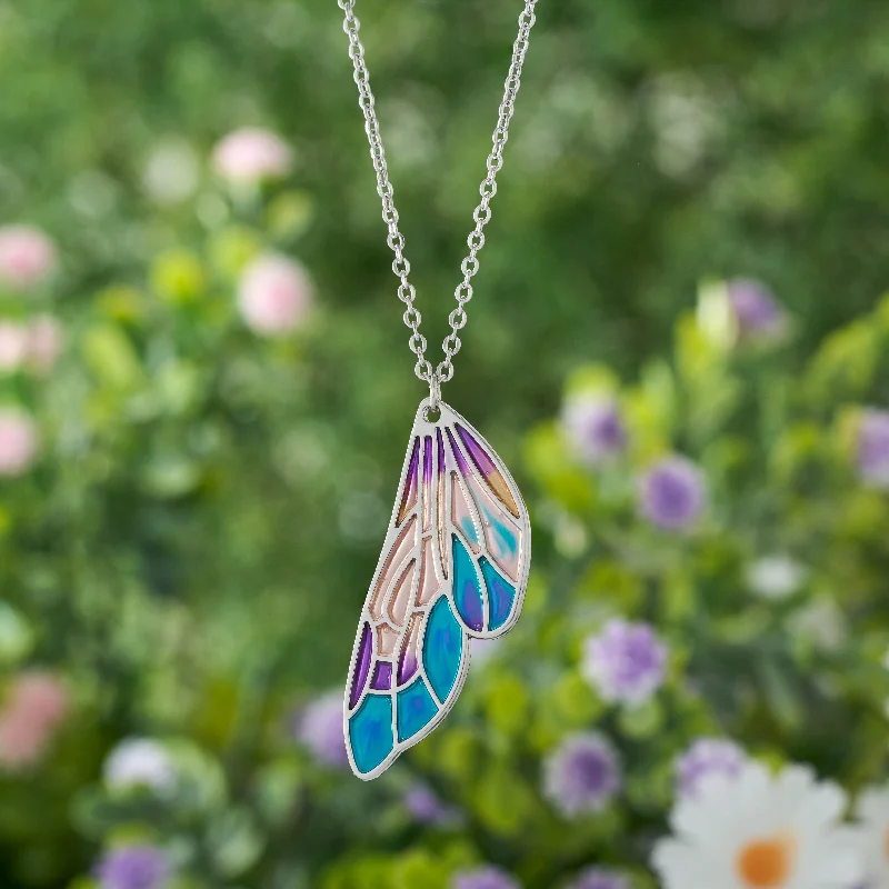 Women’s birthstone pendants-Blended Enamel Butterfly Wing Necklace