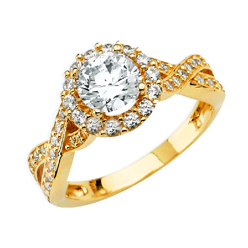 Women’s platinum engagement rings-14K Solid Gold Round Cut Halo CZ Vintage Wedding Engagement Ring