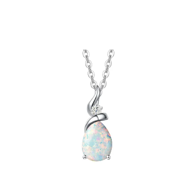 Women’s beaded necklaces-FANCIME "Ribbon" Opal October Gemstone Sterling Silver Necklace