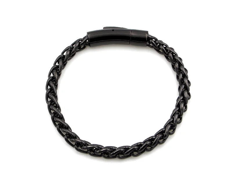 Women’s fashion bracelets-Mens Black Stainless Steel Weave Link Bracelet