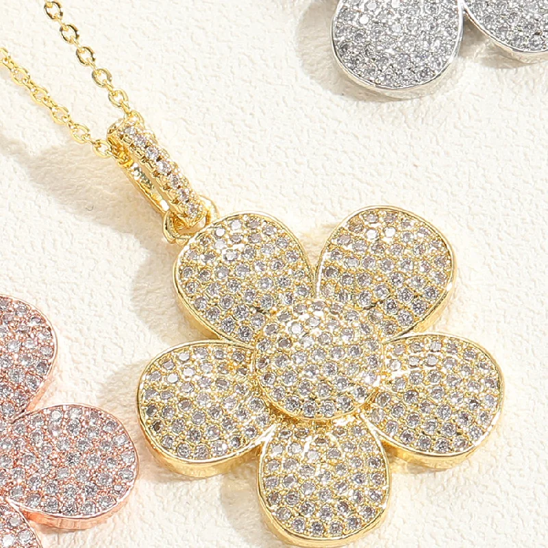 Flower Zircon Necklace 14K Real Gold