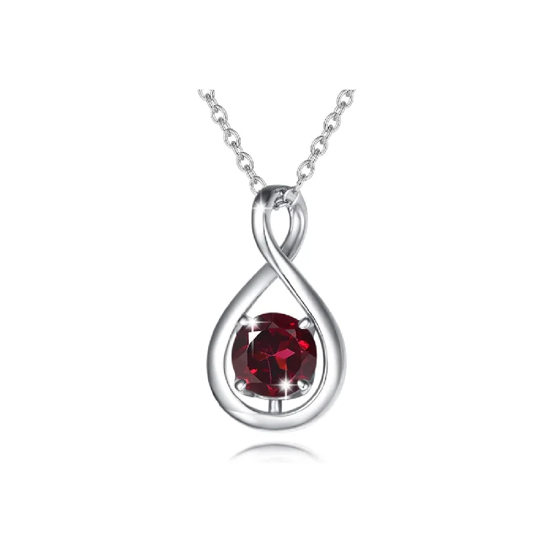 Women’s short necklaces-"Infinite Embrace" January Birthstone Garnet Infinity Symbol Sterling Silver Pendant Necklace