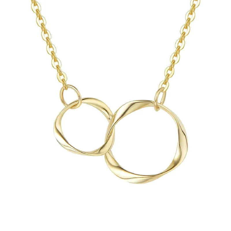 Women’s layered gold necklaces-FANCIME Double Circles 14K Solid Gold Necklace